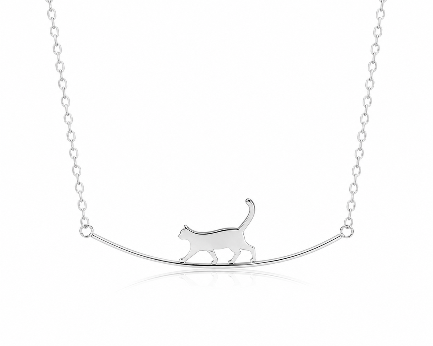 Curved Cat Necklace - 925 Sterling Silver