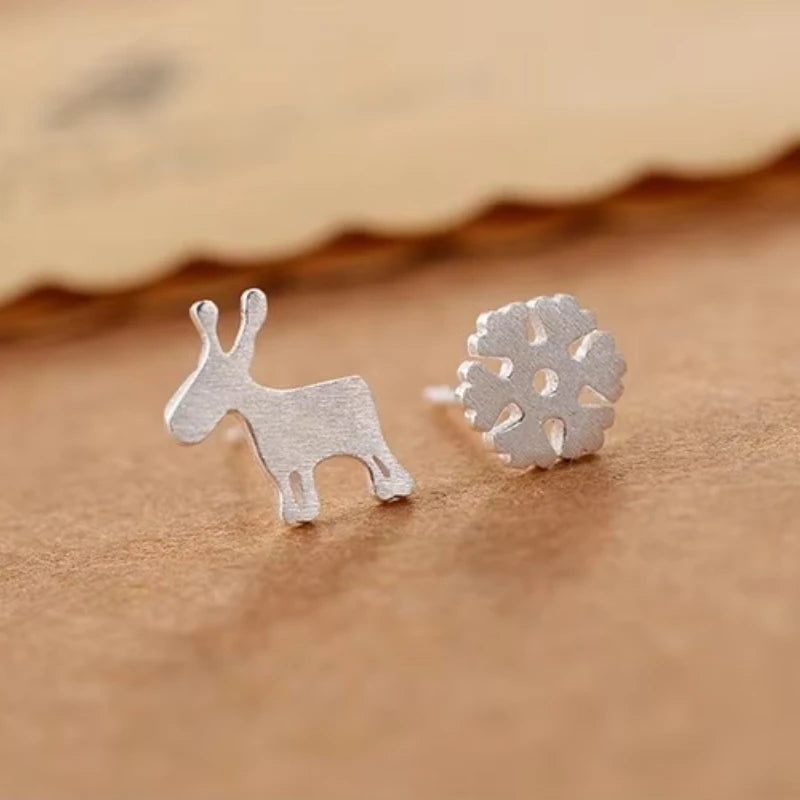 Snowflakes & Deer Earrings - 925 Sterling Silver