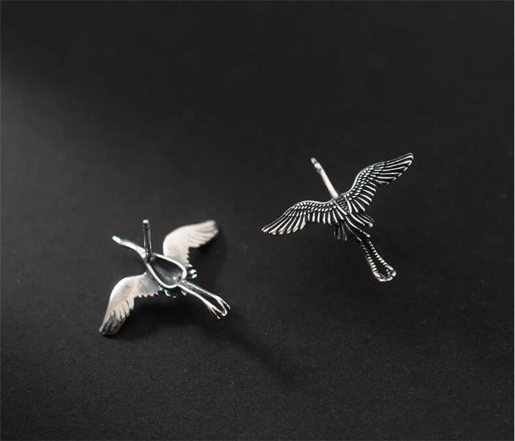 Flying Crane Earrings - 925 Sterling Silver