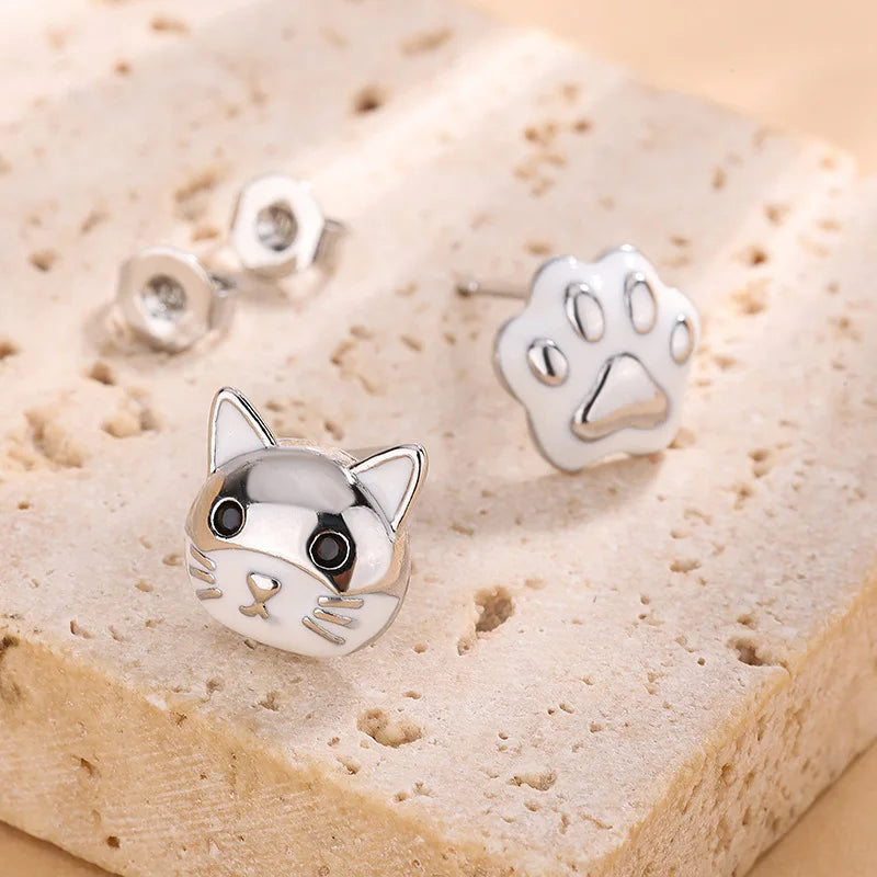 Cat & Paw Earring - 925 Sterling Silver