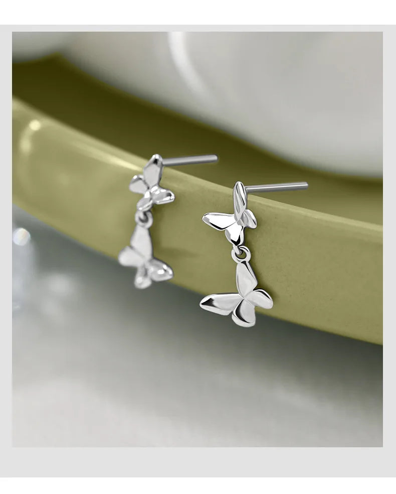 Double Butterfly Earrings - 925 Sterling Silver