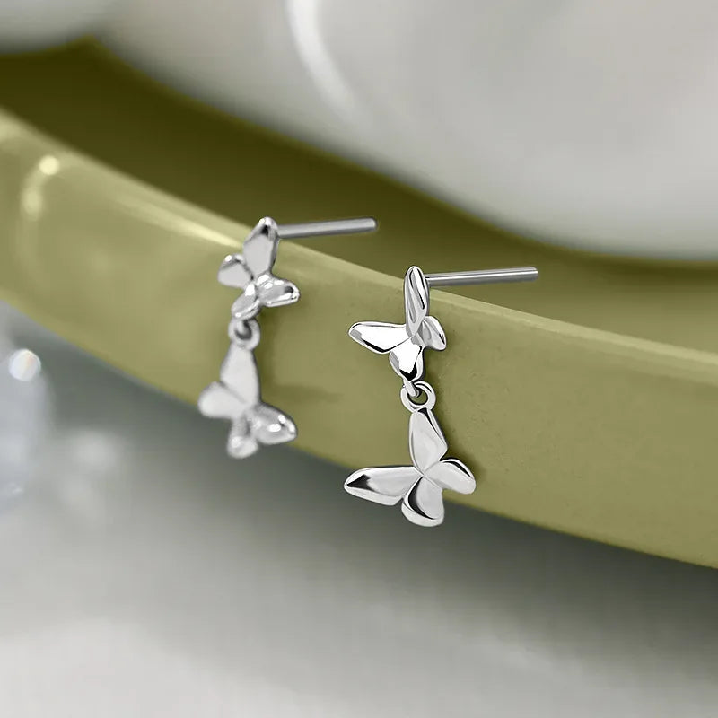 Double Butterfly Earrings - 925 Sterling Silver