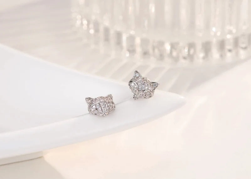 Fox Earrings - 925 Sterling Silver & Zircon