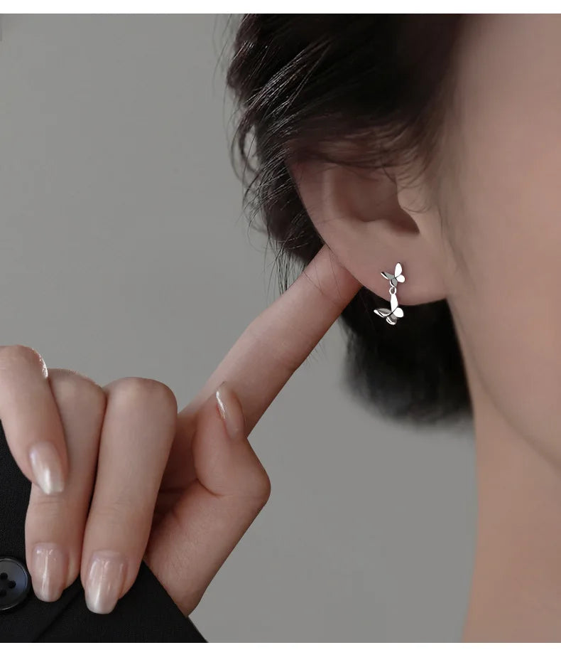 Double Butterfly Earrings - 925 Sterling Silver