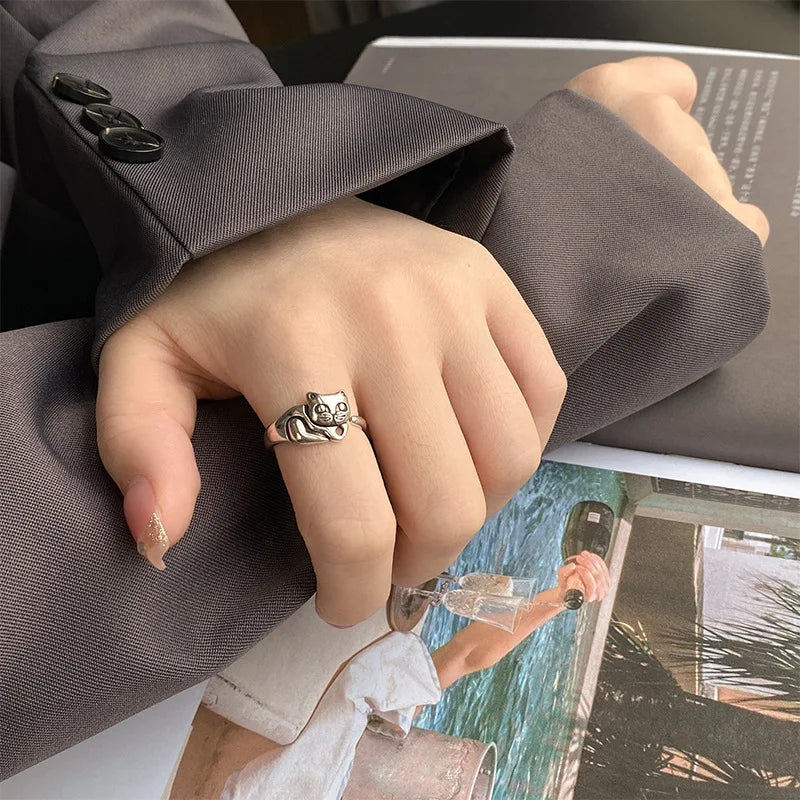 Lazy Cat Ring - 925 Sterling Silver