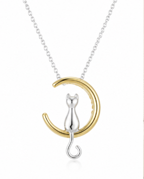 The Moon Cat Necklace - 925 Sterling Silver
