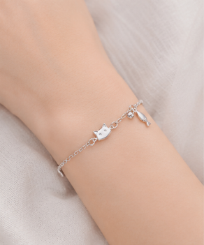 Cat & Fish - 925 Sterling Silver