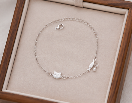 Cat & Fish - 925 Sterling Silver