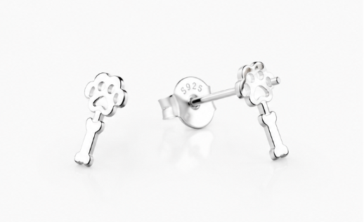 Dog & Bone Earring  - 925 Sterling Silver