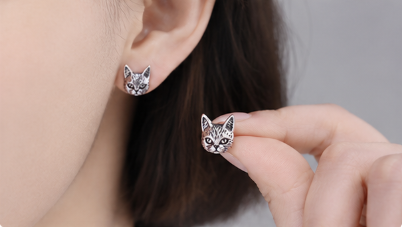 Cat Retro Earring - 925 Sterling Silver
