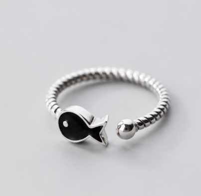 Black Fish Ring - 925 Sterling Silver