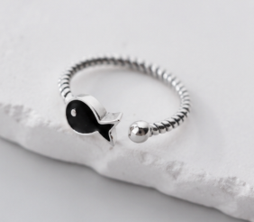 Black Fish Ring - 925 Sterling Silver