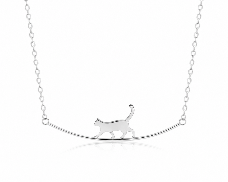 Curved Cat Necklace - 925 Sterling Silver