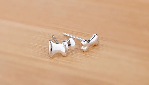 Dog & bone Earrings - 925 sterling silver