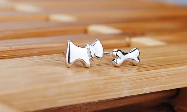Dog & bone Earrings - 925 sterling silver