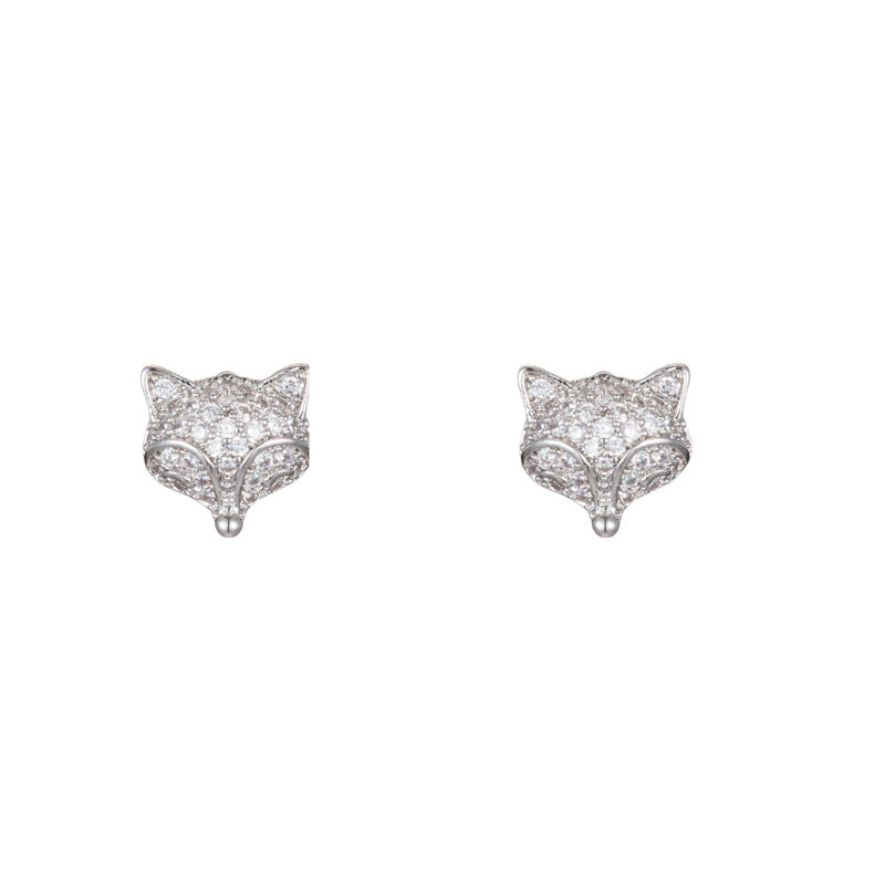 Fox  Earrings - 925 Sterling Silver & Zircon