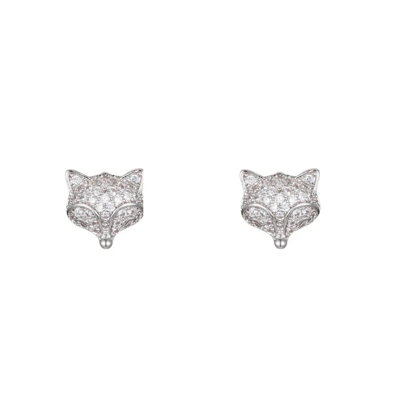 Fox  Earrings - 925 Sterling Silver & Zircon