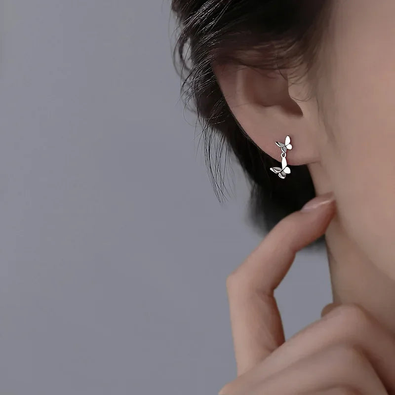Double Butterfly Earrings - 925 Sterling Silver