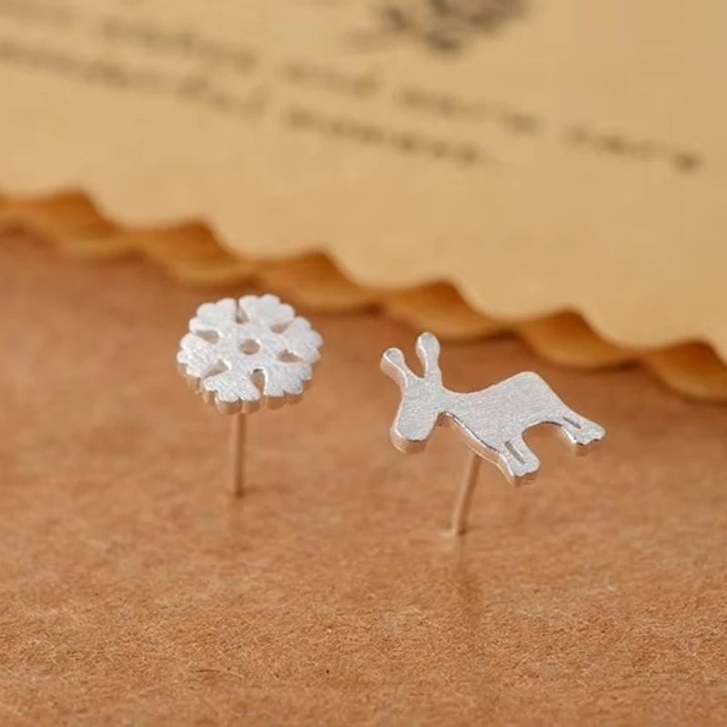 Snowflakes & Deer  Earrings - 925 Sterling Silver