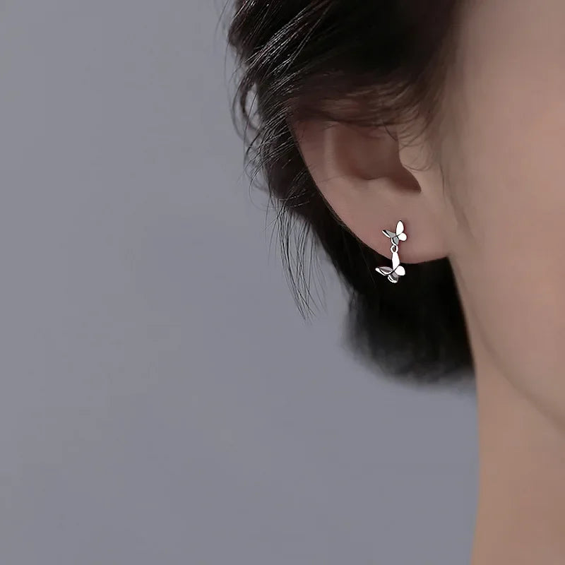 Double Butterfly Earrings - 925 Sterling Silver
