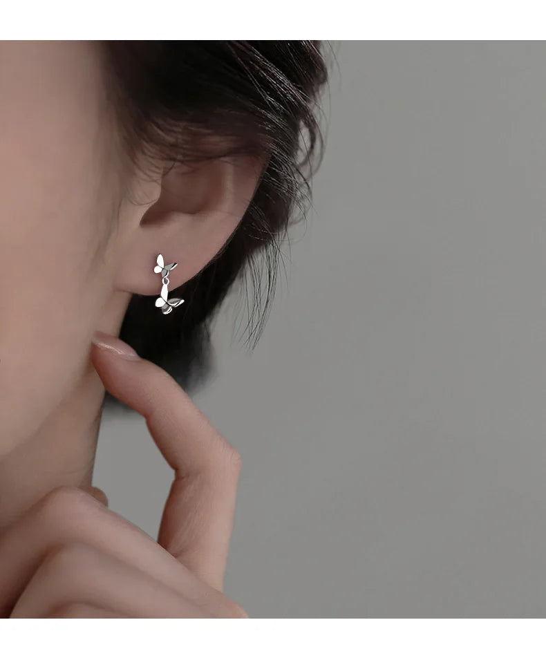 Double Butterfly Earrings - 925 Sterling Silver