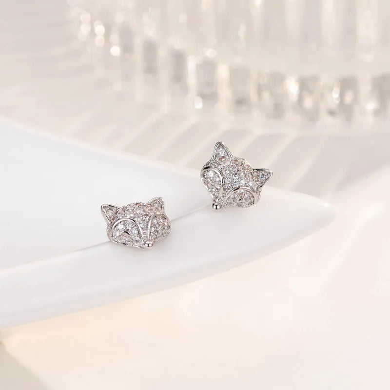Fox  Earrings - 925 Sterling Silver & Zircon