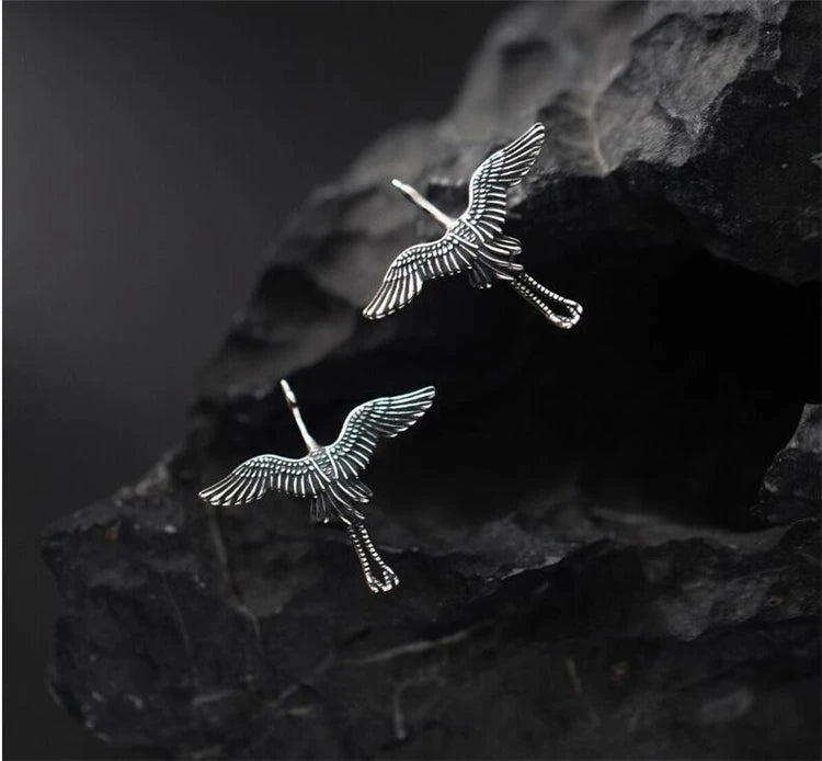 Flying Crane Earrings - 925 Sterling Silver