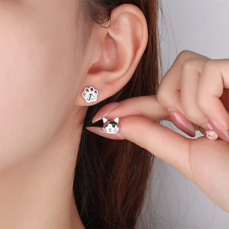 Cat & Paw Earring -  925 Sterling Silver