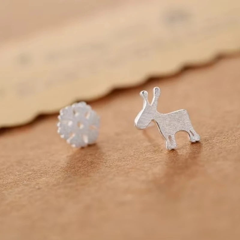 Snowflakes & Deer  Earrings - 925 Sterling Silver