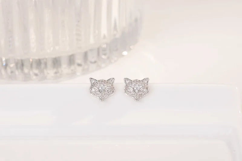 Fox  Earrings - 925 Sterling Silver & Zircon