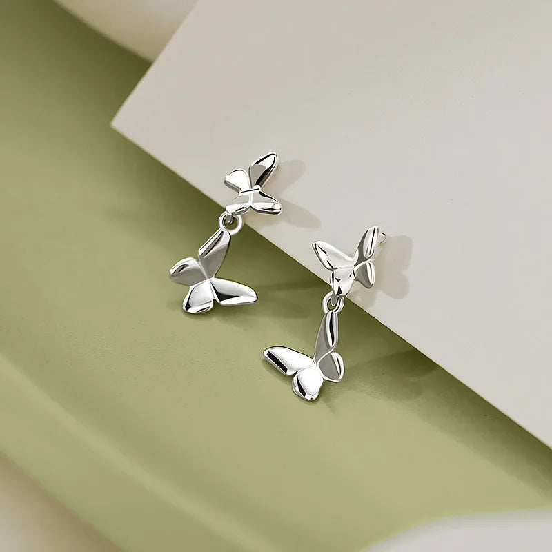 Double Butterfly Earrings - 925 Sterling Silver